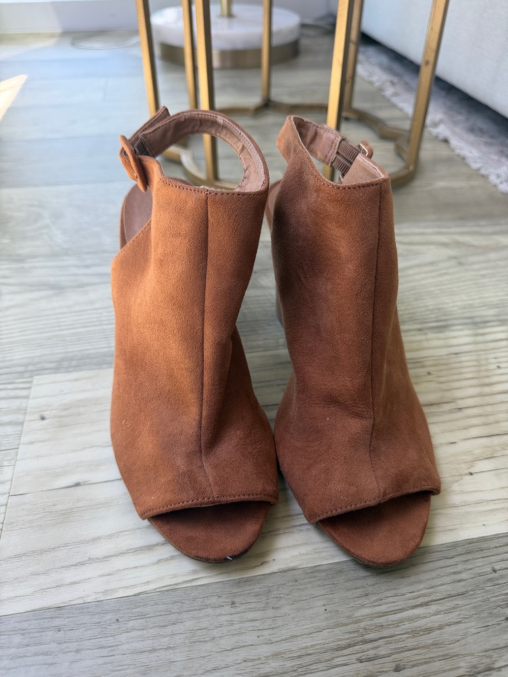 Madden Girl Rust Suede Open-Toe Ankle Booties